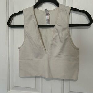 Urban Outfitters Cream V-Neck Crop Top